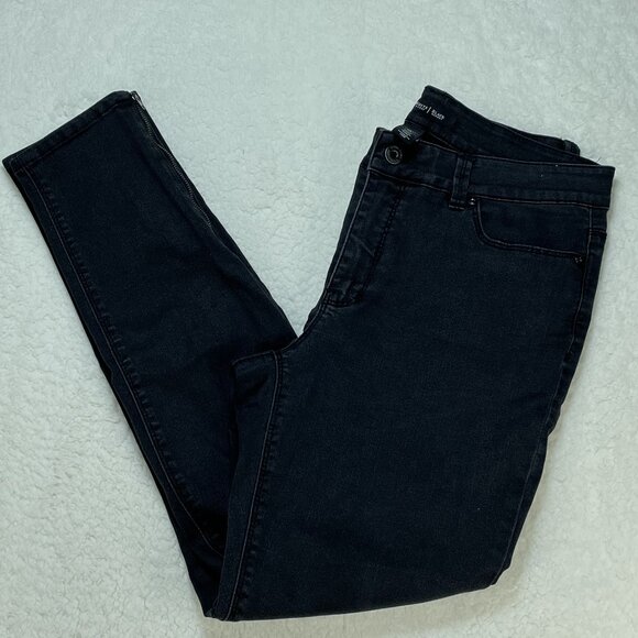 White House Black Market Jeans Womens Sz 8R  Black Shimmer Ankle Zipper 30x28 - Picture 1 of 12